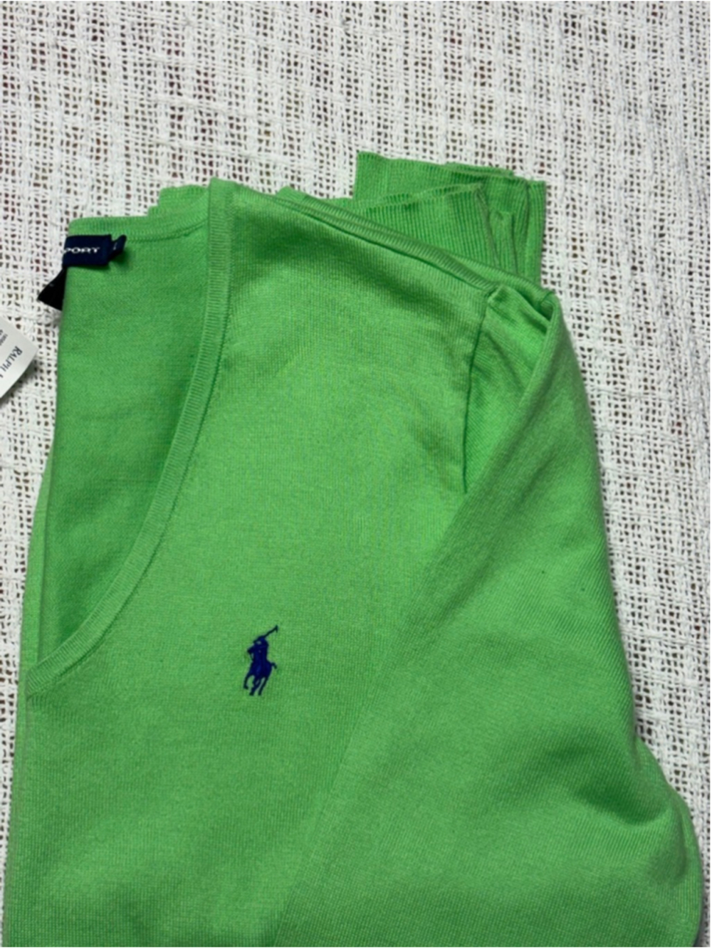 Ralph Lauren Sport Woman's Y2K Era Preppy Green V-Neck Pony Logo Sweater Size L - Picture 6 of 7